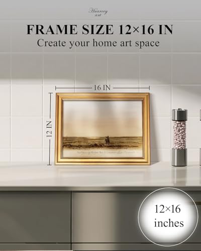 HUARCEY Vintage Western Landscape Wall Art Gold Framed Canvas Print 12"X16" | Cowboy Riding Across Prairie Desert Classic Rustic Farmhouse Minimalist Frontier Painting Artwork For Living Room Office - color: First View of the Salt Desert, size: 16"L x 12"