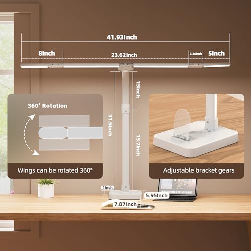 LED Desk Lamp for Home Office - 24W Bright Double Head Desk Light with Clamp Eye Caring Architect Task Light 25 Lighting Modes Adjustable Flexible Gooseneck Lamp (All White) - color: All White