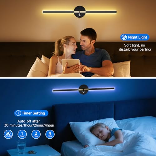 Battery Operated Wall Sconce with 360°DIY Independently Rotate Lamp,Wireless Magnetic Wall Lights with Remote,Timer,Dimmable 3000K-6500K,RGB Wall Sconces Decor for Bedroom,Living Room10000mAh - size: RGB-28.5 inch (Black - 2 Pack)