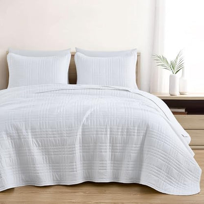 Chezmoi Collection Kingston Queen Size Bedspread Set, 3-Piece White Oversized Quilted Microfiber Lightweight Bedspread Coverlet (100"x106") for All Seasons - color: White, size: Queen