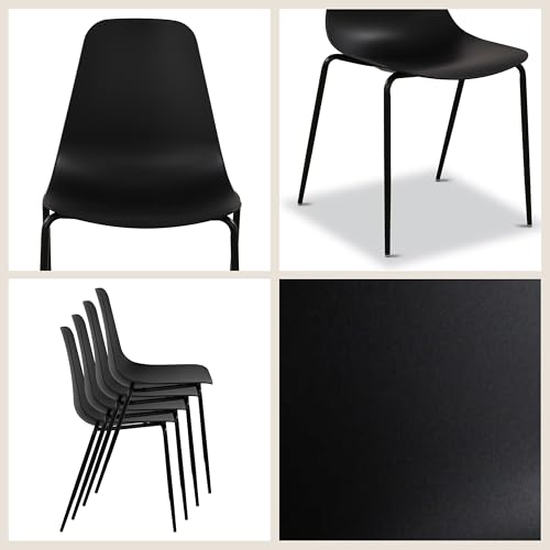 Poly & BARK Isla Stackable Dining Chairs Set of 4 – Mid Century Modern Plastic Dining Chair with Metal Legs – Kitchen & Dining Room Chairs – Dining Table Chairs Set – Indoor/Outdoor – Ebony Black - color: Ebony Black, style: Isla Stackable Set of 4