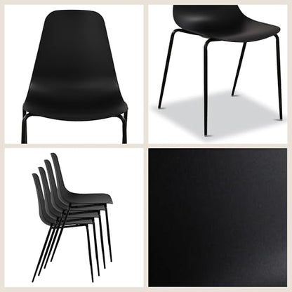 Poly & BARK Isla Stackable Dining Chairs Set of 4 – Mid Century Modern Plastic Dining Chair with Metal Legs – Kitchen & Dining Room Chairs – Dining Table Chairs Set – Indoor/Outdoor – Ebony Black - color: Ebony Black, style: Isla Stackable Set of 4
