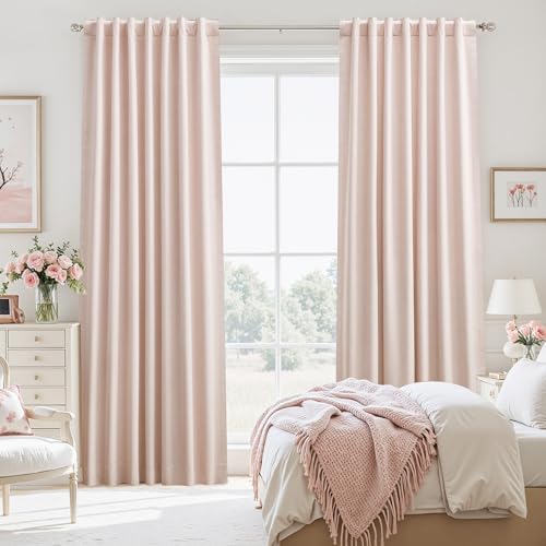 Linen Blackout Curtains 36 Inch Long 2 Panels with Back Tab Pink | Thermal Insulated, Room Darkening, Noise Reducing, Suitable for Bedroom, Living Room, Kitchen, Linen Textured, Rod Pocket - color: Pink, size: 50"W x 36"L (Pack of 2)