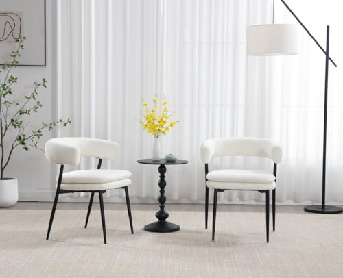 ROCITY White Dining Chairs Set of 6, Upholstered Kitchen Chairs | Mid Century Modern, Barrel Kitchen Chairs, Curved Back, Comfy Chenille Fabric - color: White, size: 6PCS