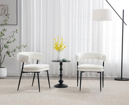 ROCITY White Dining Chairs Set of 6, Upholstered Kitchen Chairs | Mid Century Modern, Barrel Kitchen Chairs, Curved Back, Comfy Chenille Fabric - color: White, size: 6PCS
