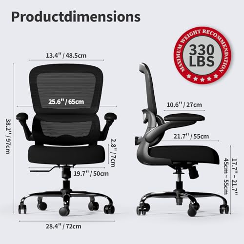 TRALT Office Chair - Ergonomic Desk Chair with Adjustable Lumbar Support, Mesh Computer Chair, Executive Chairs for Home Office Comfortable Lumbar Support (Black) - color: Black