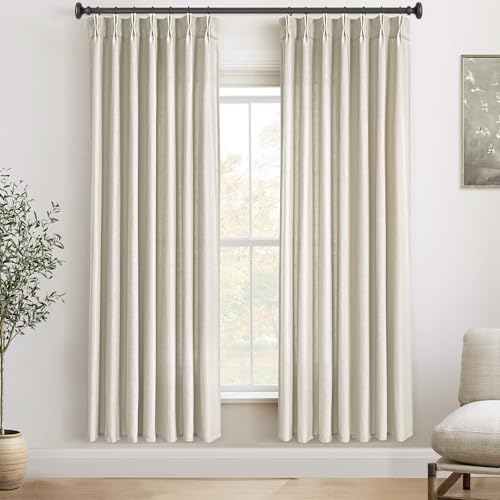 72 Inch Linen Pinch Pleat Curtains for Living Room Beige Curtain 2 Panel | Beige Cream, Modern, 72 Inch Long, Light Filtering, Privacy, Bedroom, Living Room, Burlap Textured, Memory Shape, Boho - color: Beige, size: 40"W x 72"L (Pack of 2)