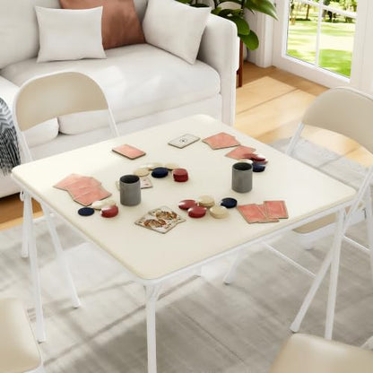 VECELO 34'' Folding Card Table Square with Soft Padded Tabletop, Portable for Dining Room, Parties, Games, Puzzles, Cream & Beige - color: Cream & Beige, style: Folding Table