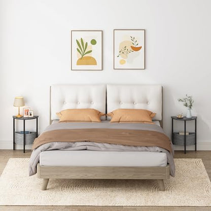 Small Round Side Table End Table, Tall Accent Table with Storage Basket, Set of 2 Half Round Table Half Moon Tables, Coffee Bedside Table Modern Nightstand for Living Room Bedroom Gray Walnut - color: Gray Walnut