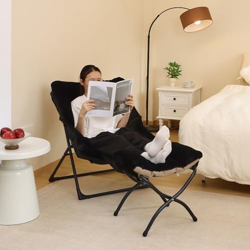 15"(H) Folding Ottoman, Set of 2, Foldable Footrest Stool, Small Foot Stool for Couch, Collapsible Foot Rest Ottoman for Sofa, Accent Padded Ottomans for Living Room, Bedroom, Black - color: Black 2pcs