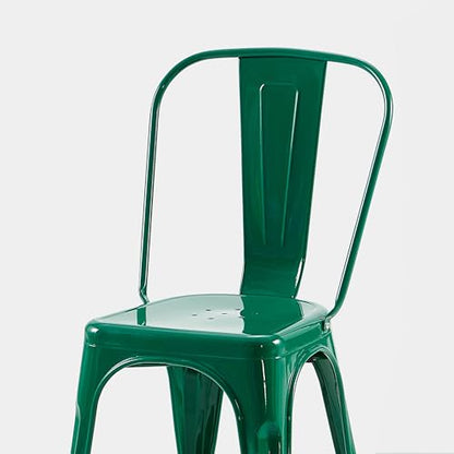 AC Pacific 18 Inch Seat Height Industrial Metal Dining Chairs, Stackable Kitchen or Bar Seat, Durable Modern Design, Versatile Accent Furniture, Set of 2, Green - color: Green, size: Set of 2