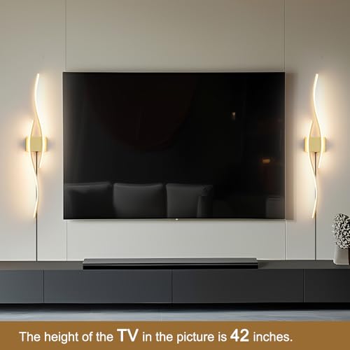 Daunton Modern Gold Plug in Wall Sconces Set of Two, RC Dimmable LED Plug in Wall Light, Wall Lamps with Plug in Cord for TV Wall Sconces, Gold Sconce Wall Lighting for Living Room, Hallway, Bedroom - color: Gold, size: 40.5in A plug in