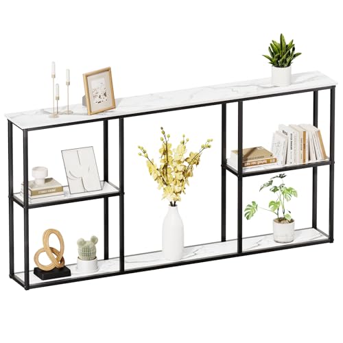 WOHOMO 63 in Entryway Table Modern Sofa Table with Shelves White Marble | 12 Inch Narrow Console Table for Living Room, 63" Hallway Table for Corridor, with 3-Tier Storage - color: White Marble, size: 63"