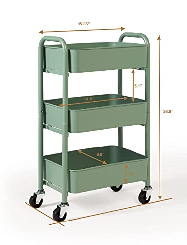 SunnyPoint 3-Tier Delicate Compact Rolling Metal Storage Organizer - Mobile Utility Cart Kitchen/Under Desk Cart with Caster Wheels - Turq (15.35" X 10.24" X 26.8"H) - color: Turq