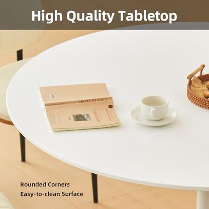 43.5" Tulip Table, Round Dining Table with Thickened Tabletop & Metal Pedestal, Mid Century Modern Bistro Circle Table for Kitchen, Small Places, Living Room, Cafe (White)