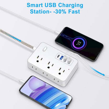 LED Desk Lamp, Desk Light with 2 USB Charging Port and 4 AC Power Outlet, 3 Lighting Modes, Adjustable Gooseneck, Eye-Caring Home Office Foldable Table Lamp