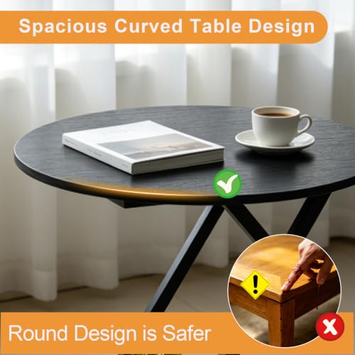 20In Small Round Side Table, 2-Tier Black End Table with Z-Shaped Metal Frame, Wood Grain Round Accent Table with Storage Shelf, Modern Sofa Side Coffee Table for Living Room Bedroom - color: 20in-black