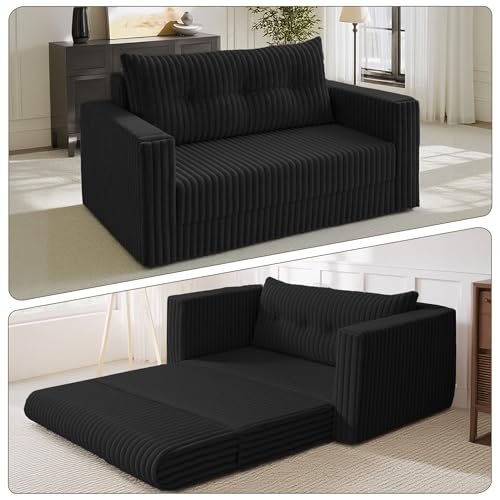 41.3" Loveseat Boneless Couch,4-in-1 Convertible Sofa Bed | Plush Fur Folding Futon Sofa Bed Couches w/1-Pillow for Living Room,High-Density Foam,No Assembly Required(Twin Black)