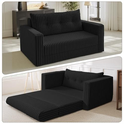 41.3" Loveseat Boneless Couch,4-in-1 Convertible Sofa Bed | Plush Fur Folding Futon Sofa Bed Couches w/1-Pillow for Living Room,High-Density Foam,No Assembly Required(Twin Black)