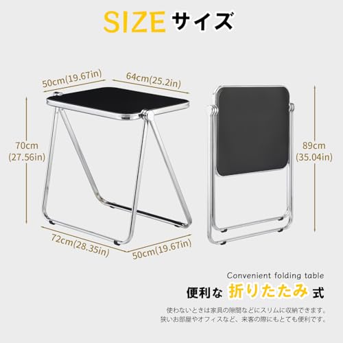 KAIHAOWIN Folding TV Tray Table Acrylic Foldable Table No Assembly Required Tiny Desk for Home Office Side Table Small Computer Desk for Small Spaces (Black) - color: Black