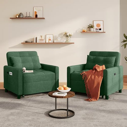 Convertible Sleeper Chair Sofa Bed, 3 in 1 Pull Out Chair, Green | 3 in 1 Chair Bed, Adjustable Backrest, Storage Pocket, Compact Fit for Living Rooms, Apartments, Guest rooms - color: Green