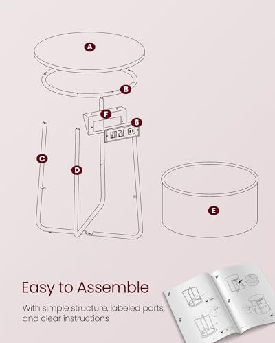 VASAGLE LILEA Colection - Side Table with Charging Station, Round End Table with Fabric Basket, Nightstand with Power Outlets, USB Ports, Modern, Jelly Pink and Cream White ULET228R01 - color: Jelly Pink + Cream White, size: Without LED light