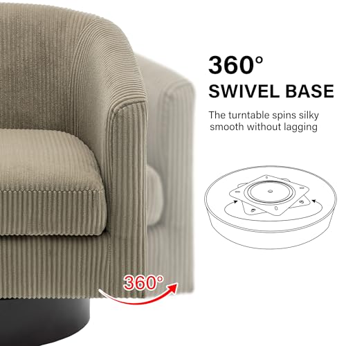 Swivel Barrel Accent Chair, Comfy Reading Armchair, Camel, Set of 1 | Club Chairs for Adults, Low-Back Design, Modern Round Style, Solid Wood Frame & Metal Swivel Base, For Living Room & Bedroom - color: Camel