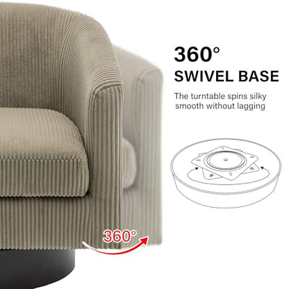 Swivel Barrel Accent Chair, Comfy Reading Armchair, Camel, Set of 2 | Club Chairs for Adults, Low-Back Design, Modern Round Style, Solid Wood Frame & Metal Swivel Base, For Living Room & Bedroom - color: Camel