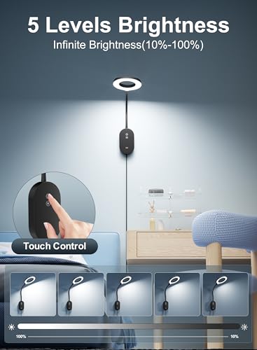 LED Wall Reading Light,Bedside Headboard Lights with 10W USB Output Fast, Wall Reading Lamps with 4 Color Modes & 5 Dimmable, Memory Function, 4-Hour Auto Off Ring Light Black - color: Black