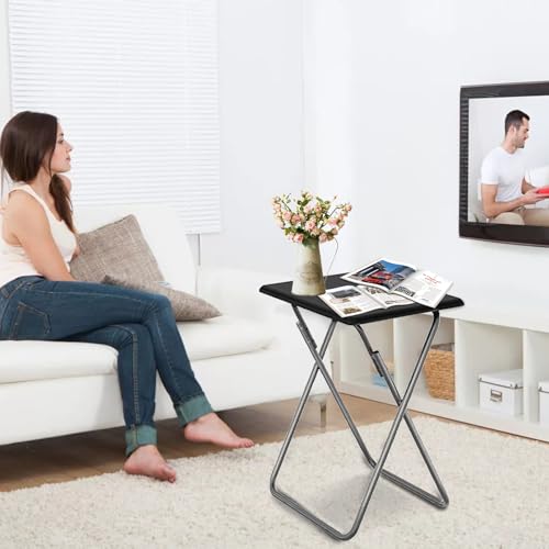 Folding TV Tray Table,TV Dinner Table with Sturdy MDF Top,Eating Trays for Living Room with No Assembly Required, 2PCS (Black) - color: Black, size: 2pcs
