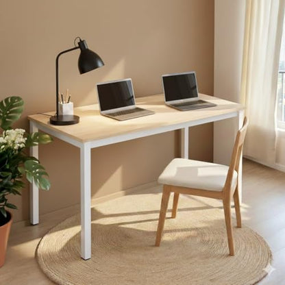 55 inch Large Computer Desk Wood, Modern Simple Style Desk for Home Office, Bedroom, Study Student Writing Desk, Small Spaces, White Metal Frame, Apple Wood Grain Top - color: Apple Wood, size: 55"