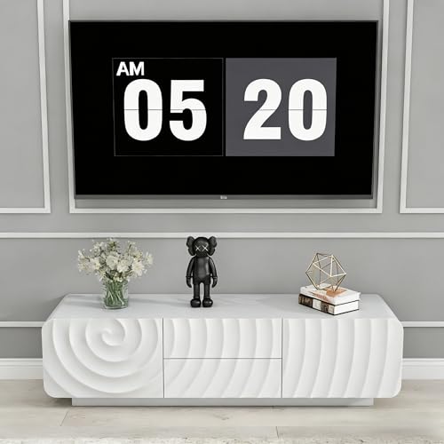KEIKI 58" TV Stand with Storage, Spiral Wave Media Console with Drawers and Doors, Entertainment Center for Living Room or Bedroom, Fits TVs up to 65", Mid-Century Modern, White - color: White, size: 58"L