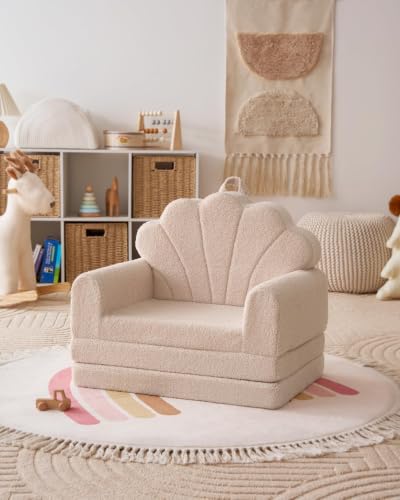 Blissful Diary Kids Couch, 2-in-1 Soft Kids Sofa, Kids Sofa Chair, Comfy Kids Furniture for Playroom, Reading & Play, Shell Beige - color: Shell Beige