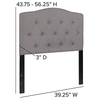 EMMA + OLIVER Twin Button Tufted Headboard | Adjustable Bed Rail Slots, Fabric Upholstered - color: Light Gray, size: Twin