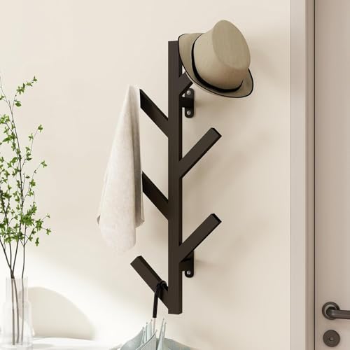 Vlush Wall Mounted Metal Coat Rack with 6 Hooks Modern Minimalist clothes rack, Upright Coat Rack for Hanging Clothes, Hats, Hanging Bags and Scarves Entrance Wall Iron Coat Racks (Black) - color: Black, size: 25.2"L
