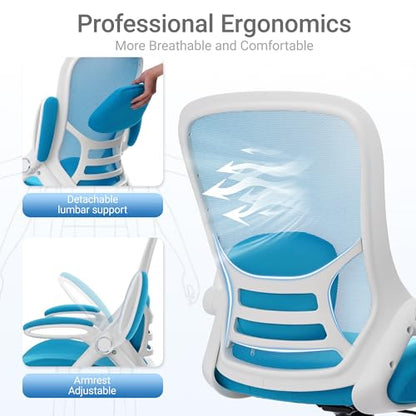 400lbs Heavy Duty Drafting Chair 5" Thickened Seat Office Chair with Flip-Up Armrests Tall Ergonomic Computer Chair with Lumbar Support and Adjustable Footrest Ring Standing Desk Chair (Blue) - color: Blue