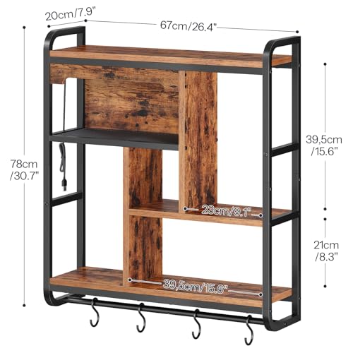 HOOBRO Gaming Floating Shelves with LED Lights, 26.4" LED Wall Mounted Shelf, Modern Corner Shelf 3-Tier Display Rack for Wall Storage, Arched Design, for Living Room, Rustic Brown and Black BF44DBJ01 - color: Rustic Brown + Black