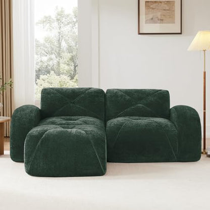 Green Loveseat Sectional Couches for Living Room, Velvet Fabric Boneless Couch, No Assembly Cloud Modular Sectional Sofa Love Seat with 1 Ottoman, Foam Couch Compressed Sofa Set, Sofas para Sala - color: Green, size: 2 Seater + 1 Ottoman
