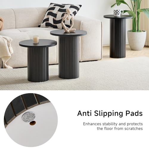 Round Nesting Coffee Table Set of 3 Mid Century Modern Wood Round Coffee Tables with Flexible Small Boho Circle End Table for Space Saving Living Room Comedor Home Office Bedroom(Black) - color: 3pcs Black
