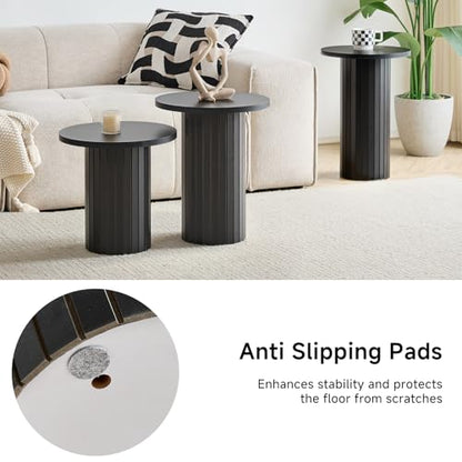 Round Nesting Coffee Table Set of 3 Mid Century Modern Wood Round Coffee Tables with Flexible Small Boho Circle End Table for Space Saving Living Room Comedor Home Office Bedroom(Black) - color: 3pcs Black