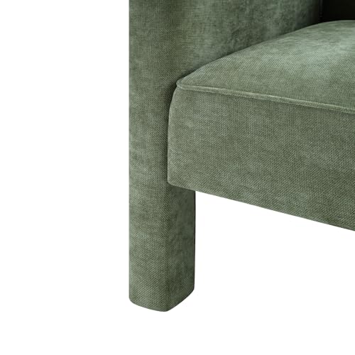 Penau Barrel Accent Chair, Chenille Upholstered Green Chair | Soft Chenille Upholstery, Enclosed Barrel Arms, Compact Lounge Seating For Living Room, Bedroom, Reading Nooks