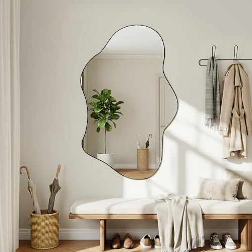 Irregular Wall Mirror, 28"x40" Wavy Cloud Bathroom Vanity Mirrors | Unique Asymmetrical Abstract Mirror with Tempered Glass for Bedroom, Living Room, Entryway, Hallway, Cloakroom - size: 40"L x 28"W