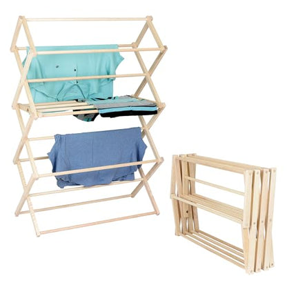 Clothes Drying Rack: Solid Maple Hard Wood Laundry Rack for Sweaters, Blouses, Lingerie & More, Durable Folding Drying Rack, Made in USA, No Assembly Needed, Large - color: Large