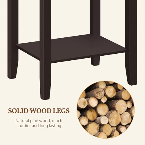 Topeakmart Tall Narrow Side Table, 2-Tier Espresso Nightstand with Storage | Sturdy MDF and Pinewood End Table, Extra Tall and Slim for a Small Bedroom or Living Room, With Shelf and Easy Assembly