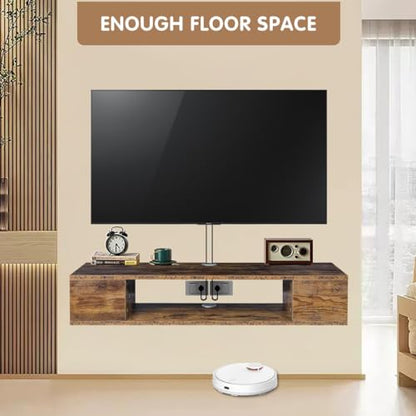 GHC Floating TV Stand, Wall Mounted Entertainment Center and Cabinet Shelf, TV Console with Storage, Media Console for DVD Player, Space-Saving Under TV Shelf for Bedroom (Rustic Brown) - color: Rustic Brown
