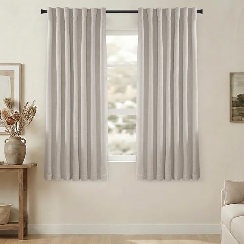 63 Inch Length Natural Linen Blackout Curtains, Rod Pocket Black Out Thermal Insulated Curtain Drapes for Bedroom 63 in Long 2 Panels Set - color: Natural Linen, size: 50"W x 63"L (Pack of 2)
