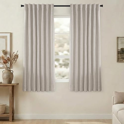 63 Inch Length Natural Linen Blackout Curtains, Rod Pocket Black Out Thermal Insulated Curtain Drapes for Bedroom 63 in Long 2 Panels Set - color: Natural Linen, size: 50"W x 63"L (Pack of 2)