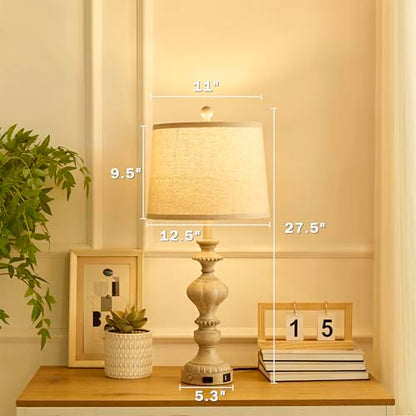 SAIWEYA 27.5" Farmhouse Table Lamps Set of 2, 3 Way Dimmable Touch Lamps | Touch Control, Dimmable, USB C+A Ports & AC Outlet, Bulbs Included, Bedside Nightstand Lamp for Living Room, Bedroom - color: Gray