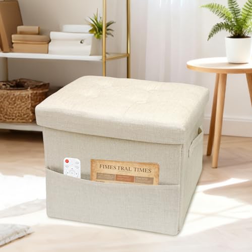 ALASDO Storage Ottoman Footrest Stool Small Ottoman with Storage Foldable Ottomans Foot Rest Footstool Bench for Living Room 17x13x13inches Beige - color: Beige
