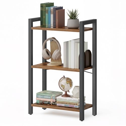 VASAGLE 3-Tier Bookshelf, Bookcase with Steel Frame, Book Shelf for Living Room, Home Office, Study, 9.4 x 15.7 x 30.1 Inches, Industrial Style, Rustic Brown and Ink Black ULLS098K02 - color: Rustic Brown + Ink Black, size: 3 Tiers (9.4"D x 15.7"W x 30.1"